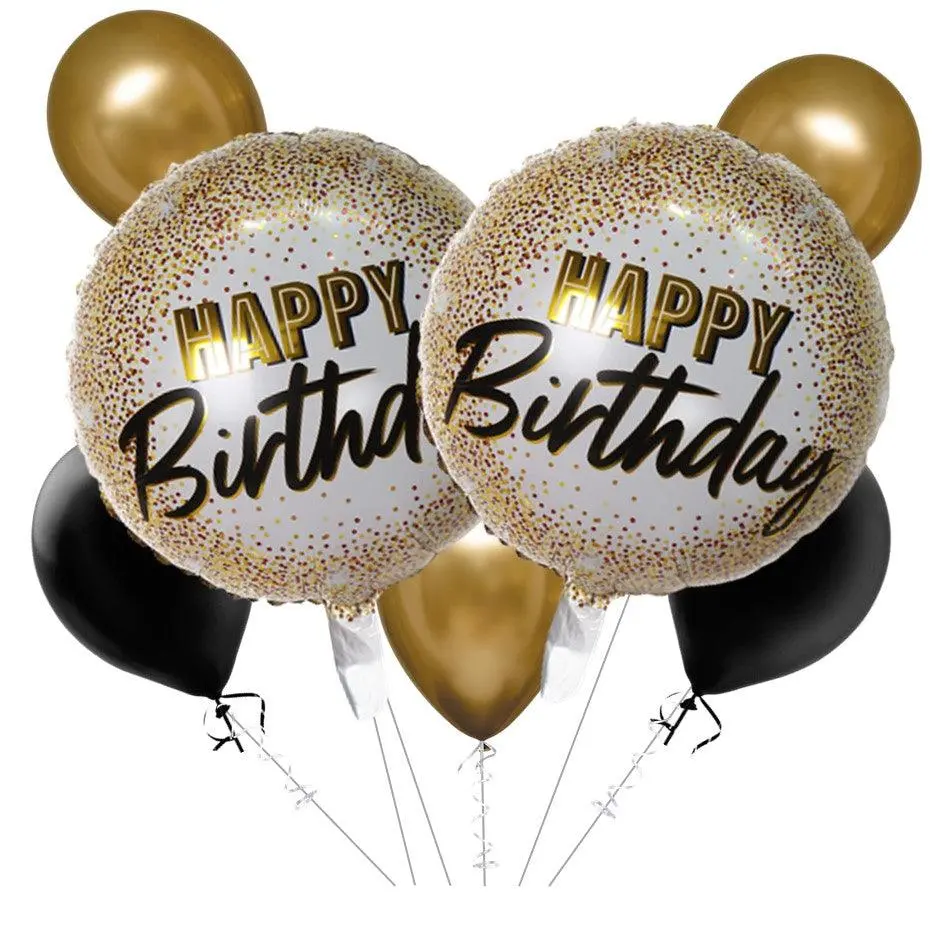 Partycorp Happy Birthday Gold And Black Glitter Balloon Bouquet, Birthday Decoration Set For Boys, Girls And Adults, Diy Pack Of 7 1