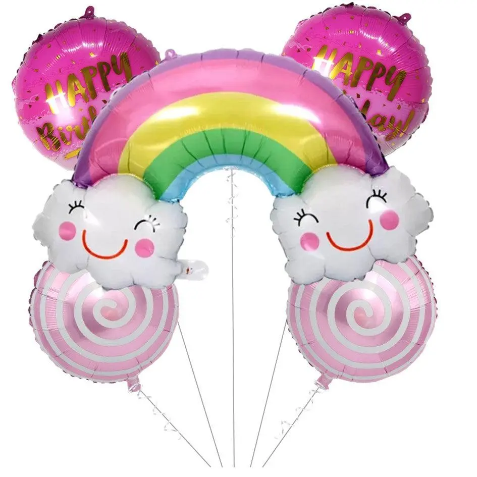 Partycorp Happy Birthday Rainbow & Clouds Foil Balloon Bouquet, Decoration Kit For Boys, Girls, Diy Pack Of 5 1