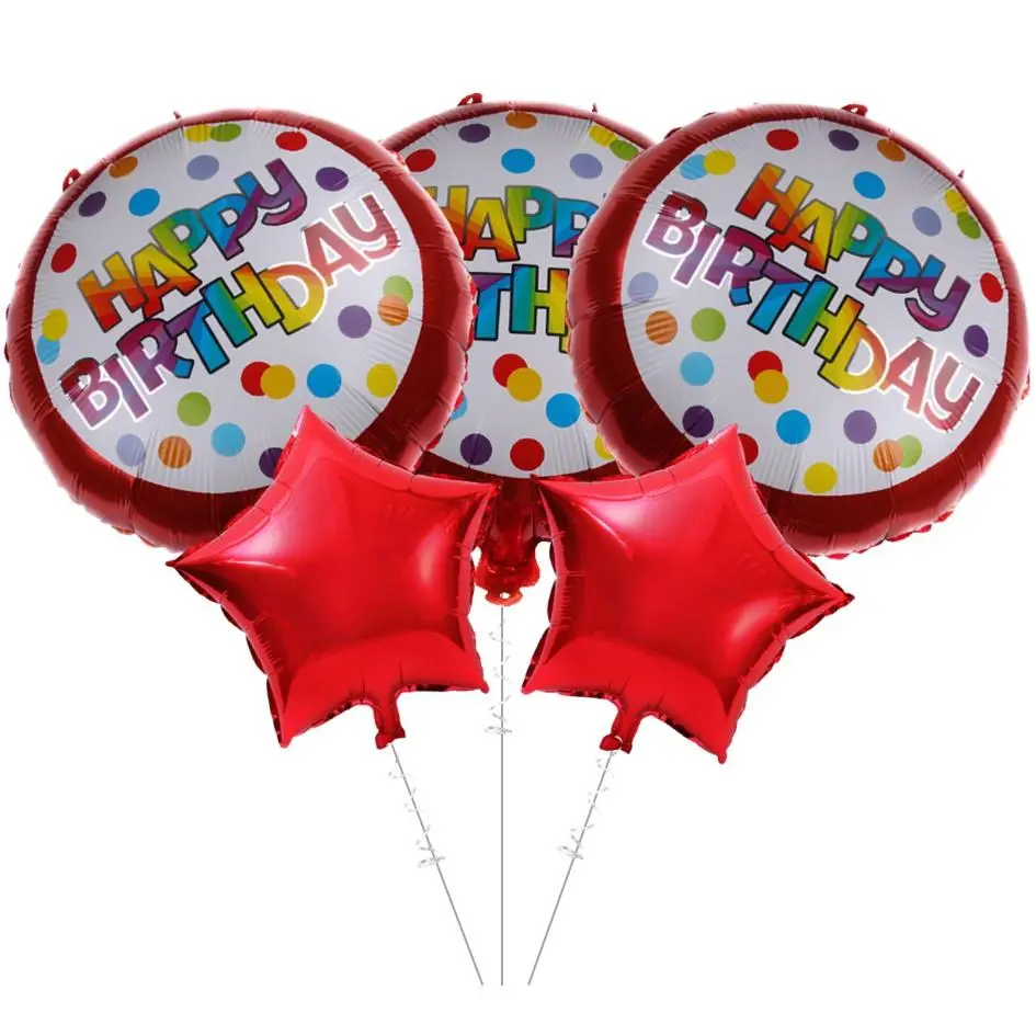 Partycorp Happy Birthday Red Stars And Red-White Polka Dots Balloon Bouquet, Birthday Decoration Set For Boys, Girls And Adults, Diy Pack Of 5 1