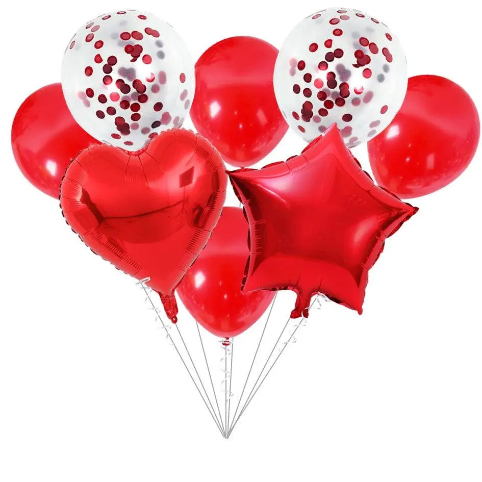 Partycorp Red And White Stars, Heart And Confetti Balloon Bouquet, Decoration Set For Birthday, Anniversary, Baby, Bridal Shower, Diy Pack Of 8 1