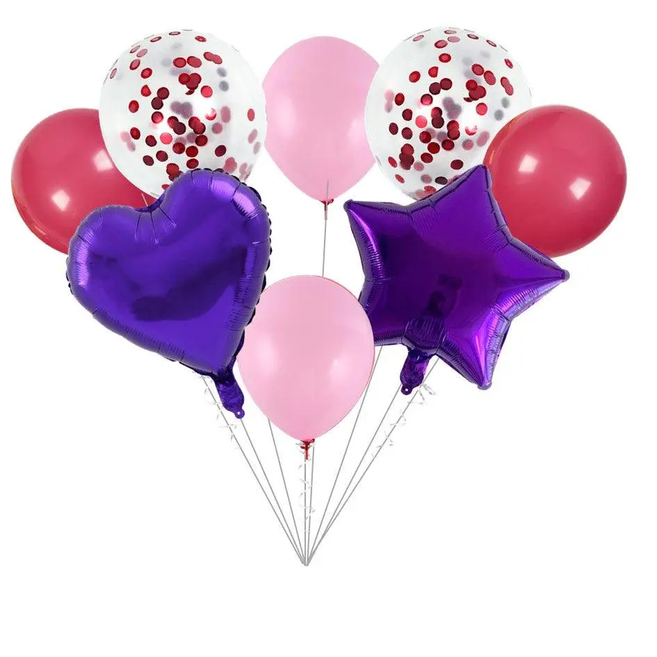 Partycorp Purple Stars, Heart And Pink White Confetti Balloon Bouquet, Decoration Set For Birthday, Anniversary, Baby, Bridal Shower, Diy Pack Of 8 1
