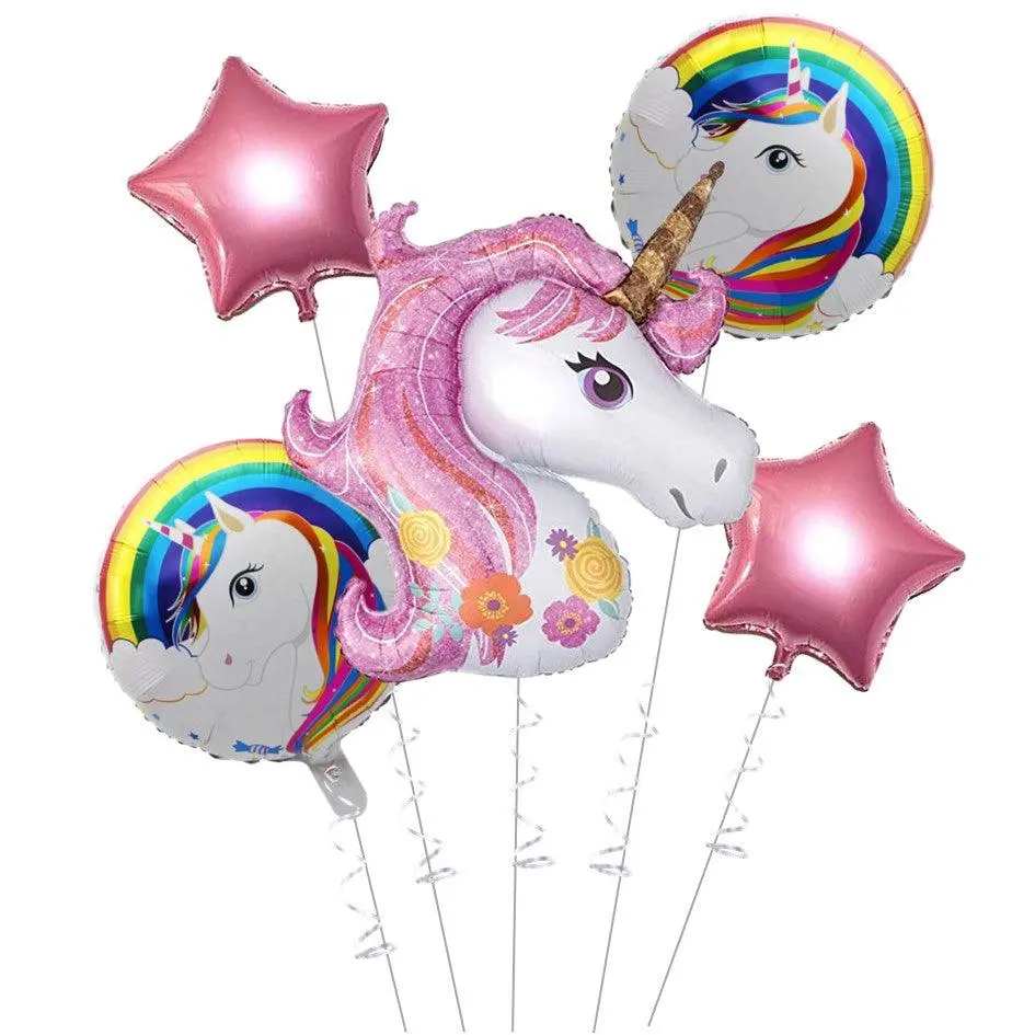 Partycorp Unicorn Theme Pink Foil Balloon Bouquet, Birthday Decoration Set For Girls, Diy Pack Of 5 1