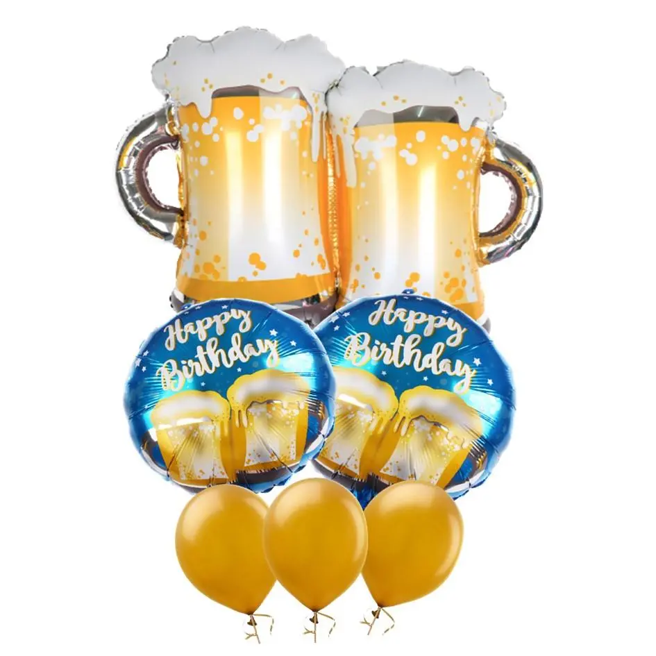 Partycorp Happy Birthday Beer Mug Gold And Blue Balloon Bouquet, Birthday Decoration Set For Adults, Diy Pack Of 6 1