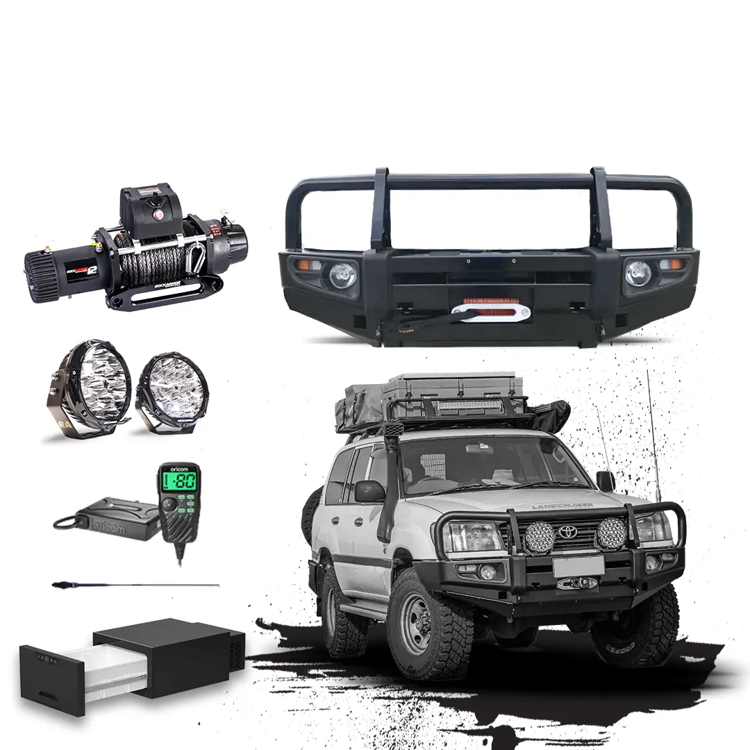 105 Series Touring Pack Suits: 105 Series Landcruiser (Solid Axel) - Prem Bullbar, Winch, Lights, Uhf + Free Fridge 1