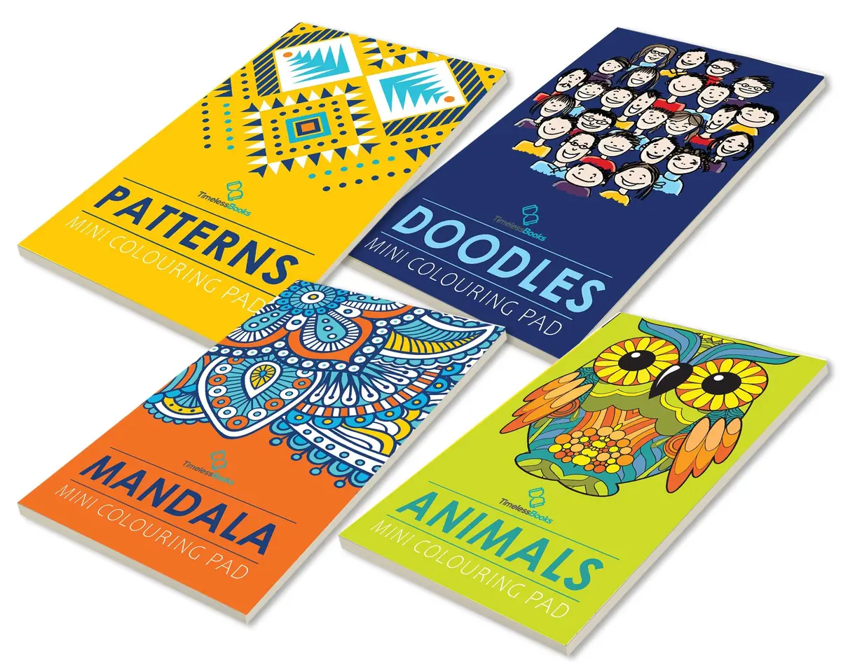 Pegasus Set Of 4 Mini Adult Colouring Pads Including Patterns, Mandala, Doodles & Animals 1