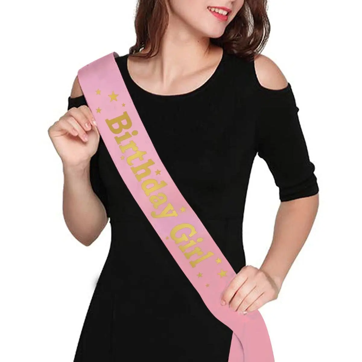 Partycorp Baby Pink & Gold Happy Birthday Sash For Girls, 1 Piece 1
