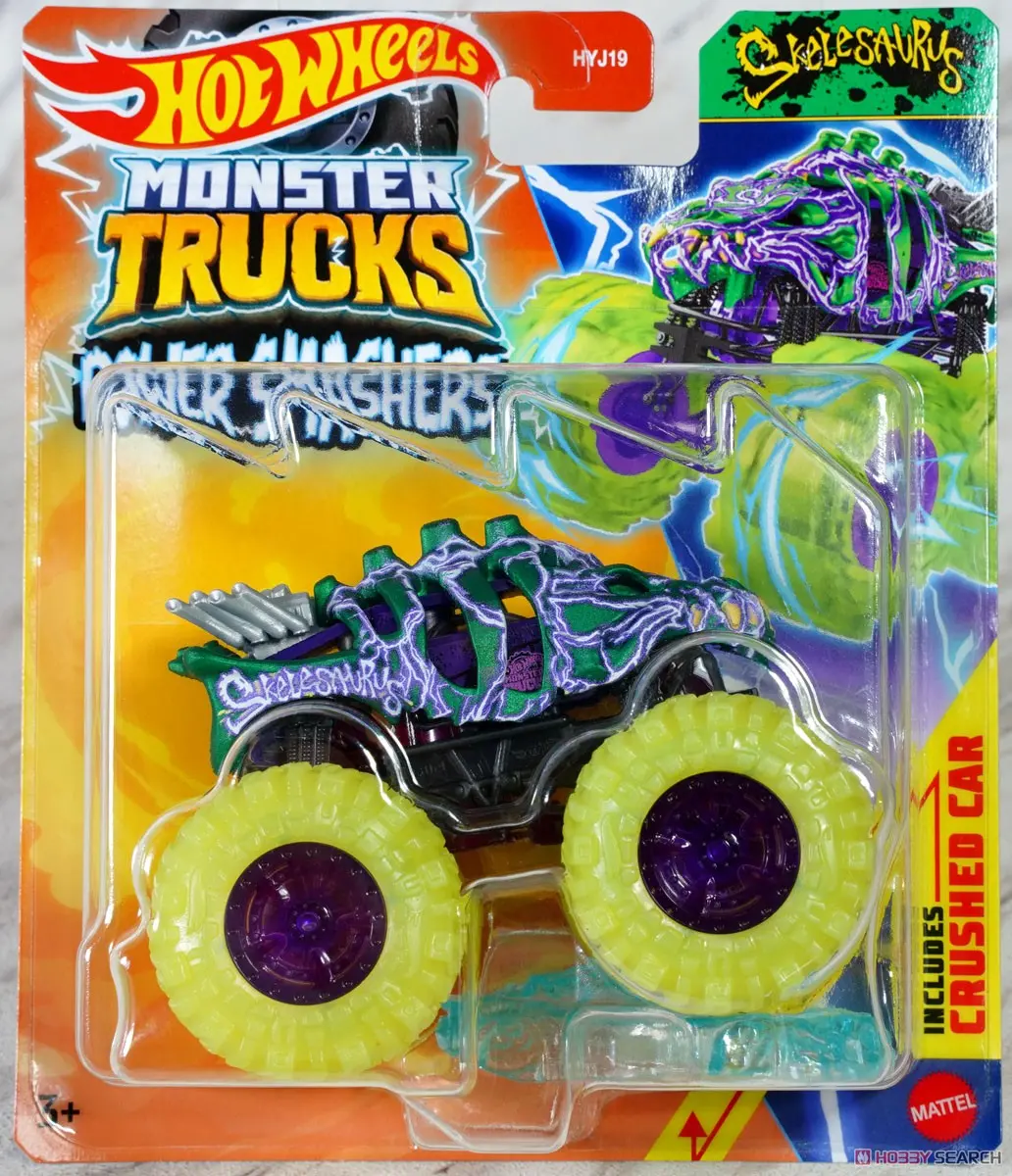 Hot Wheels Monster Trucks Power Smashers 1:64 Scale Die Cast Skelsaurus, Includes Crushed Car For Ages 3 Years & Up 1