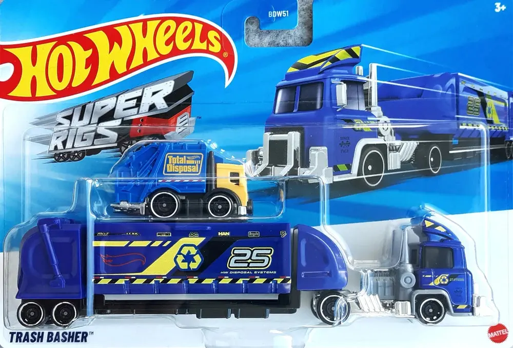Hot Wheels Super Rigs Trash Basher With 1 Hot Wheels 1:64 Scale Truck For Ages 3 Years Old&Up (Jdj59) 1