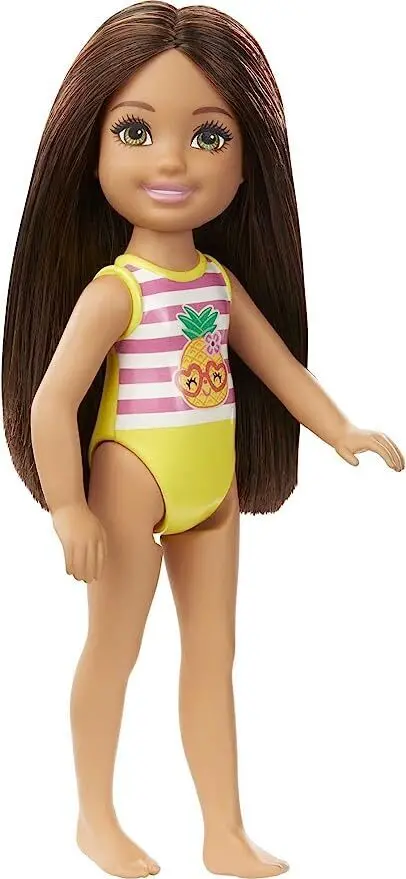 Barbie Chelsea Small Doll With Beach Swimsuit, Stripes & Pineapple,Brunette Hair & Green Eyes For Kids Ages 3+ 1