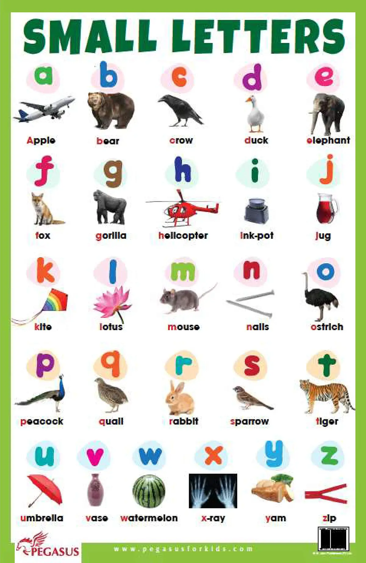 Pegasus Abc Small Letters - Thick Laminated Preschool Chart 1