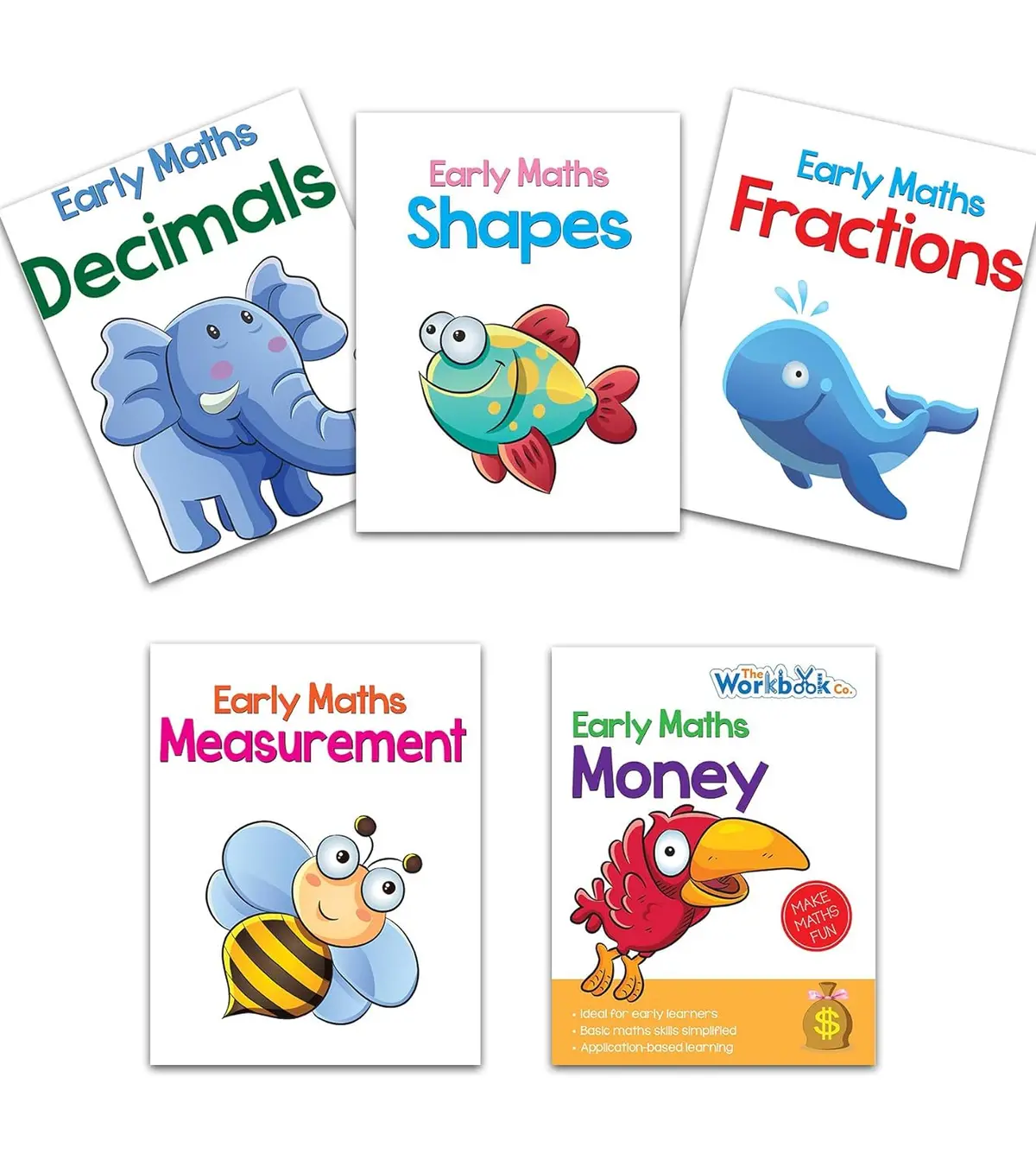 Pegasus Set Of 5 Early Maths Learning Books Covering Decimals, Fractions, Measuring, Money & Shapes 1
