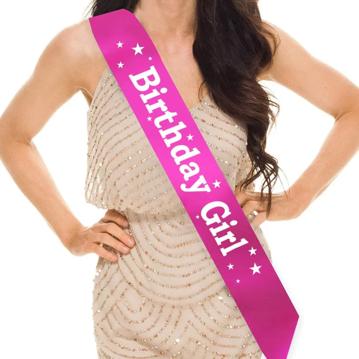 Partycorp Pink & White Happy Birthday Sash For Girls, 1 Piece 1
