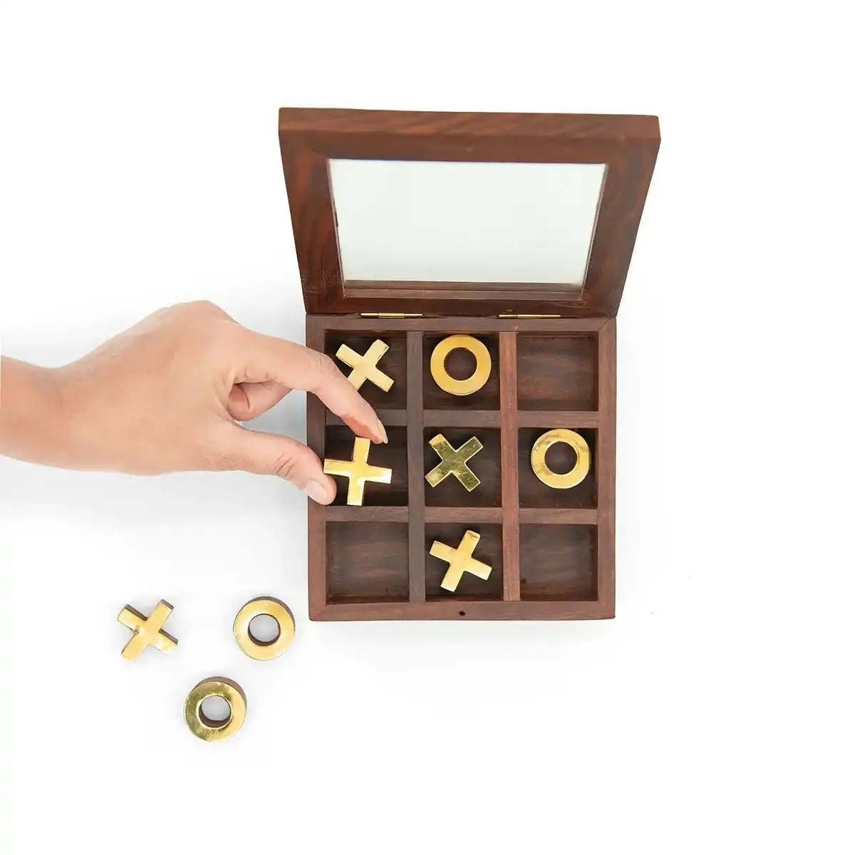 Mittimate Wooden X & O Brain Teaser Game With Lid – Interactive 2-Player Board Game For Kids (6+) | Fun Indoor & Outdoor Play 1