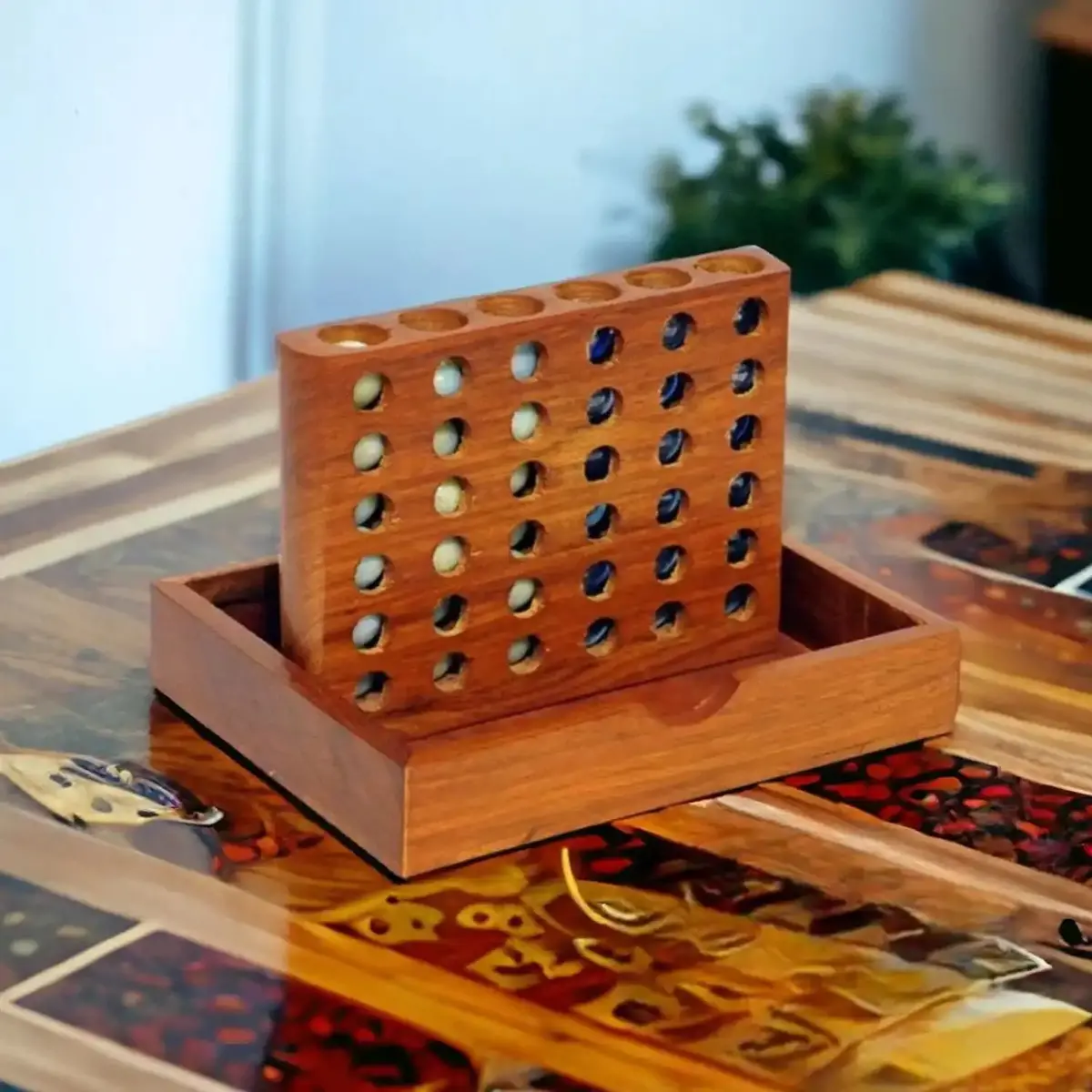 Mittimate Wooden Marble 3 Tie (Connect 4) – Portable 2-Player Strategy Board Game For Kids (6+) | Fun, Educational & Mind-Challenging Toy 1