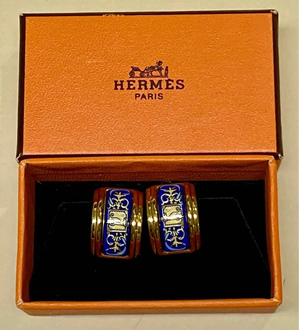 Hermes 耳環 愛馬仕 藍色 金色 圖案 Earrings Bw-J4157 1127028722 1