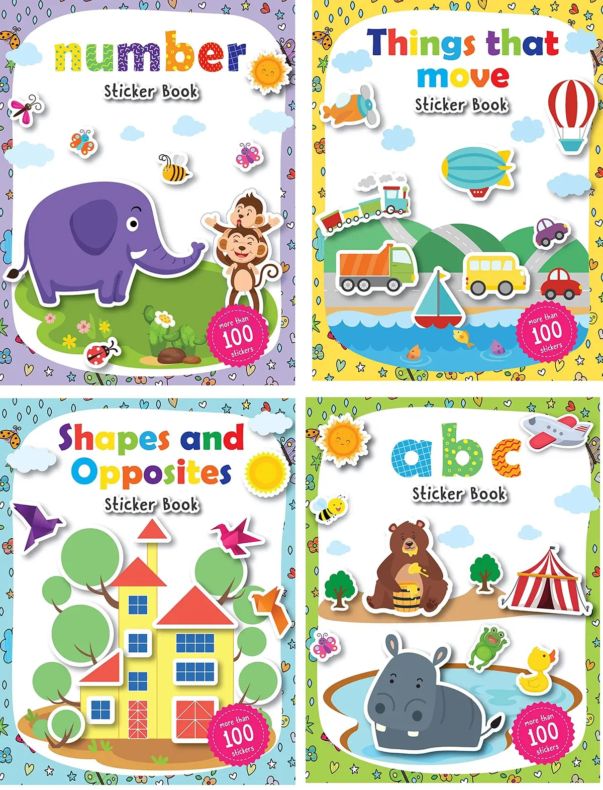 Pegasus Set Of 4 Sticker Books - Number, Abc, Things That Move & Shapes And Opposites 1