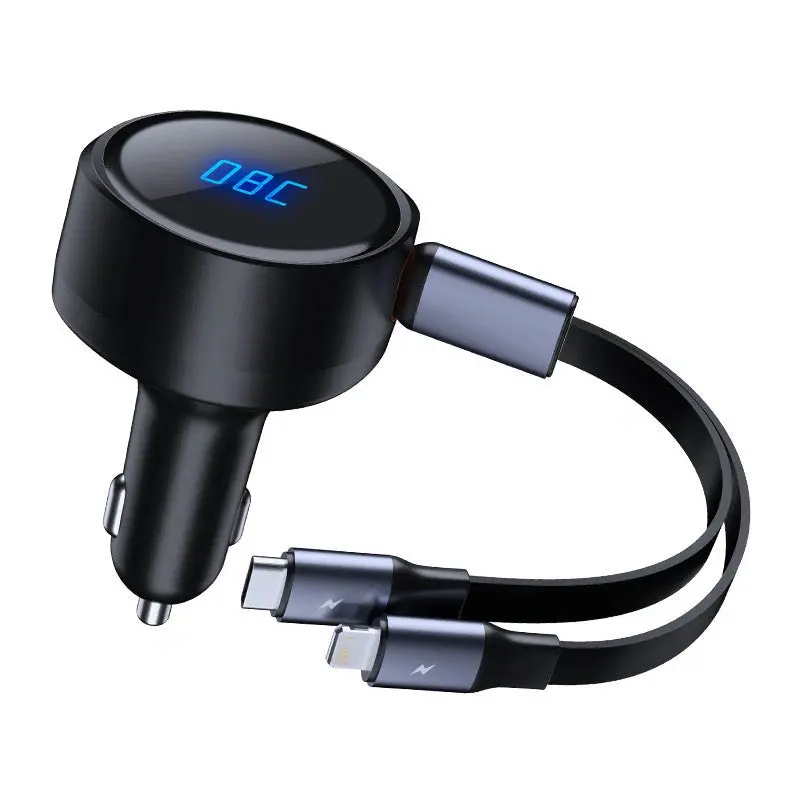 2-In-1 Retractable Super Fast Car Charger With Digital Display 1