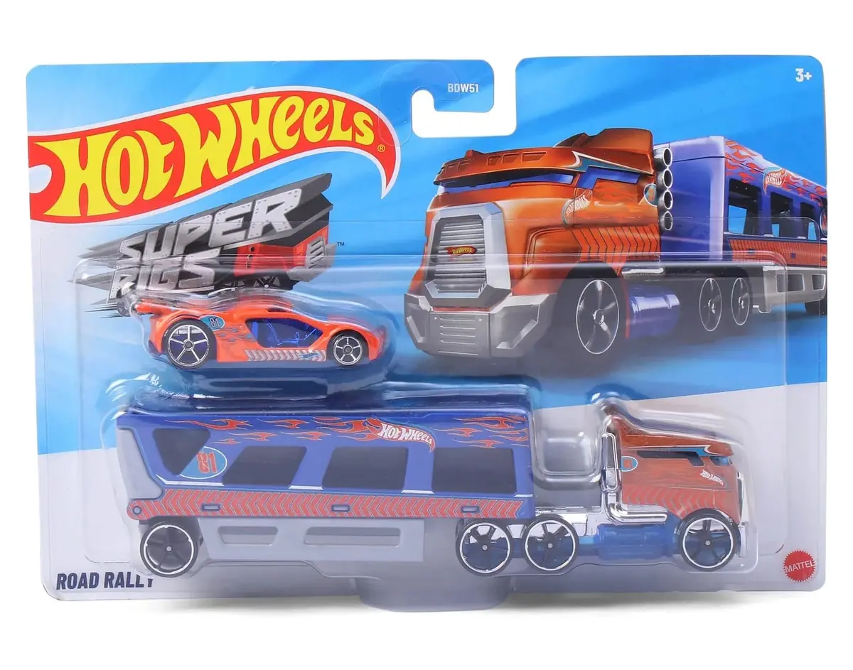 Hot Wheels Super Rigs Road Rally With 1 Hot Wheels 1:64 Scale Car For Ages 3 Years Old&Up (Bdw58) 1