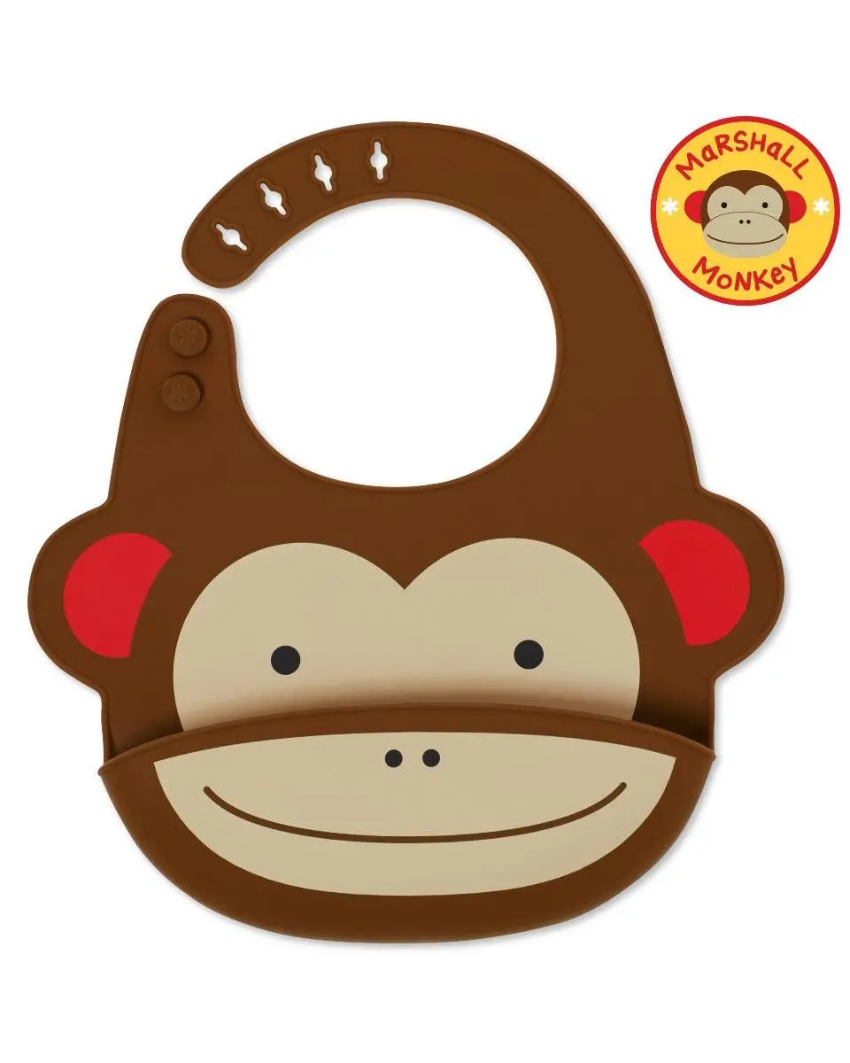 Skip Hop Zoo Fold & Go Silicone Bib Monkey - Feeding Accessory For Ages 1-3 Years 1