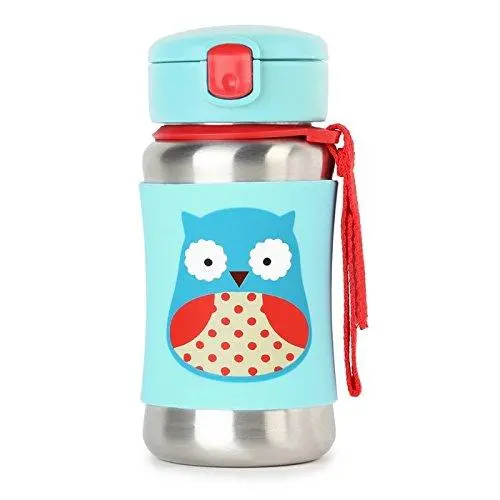 Skip Hop Zoo Back To School Sports Bottle Owl - Stainless Steel Sipper For Ages 3-6 Years 1