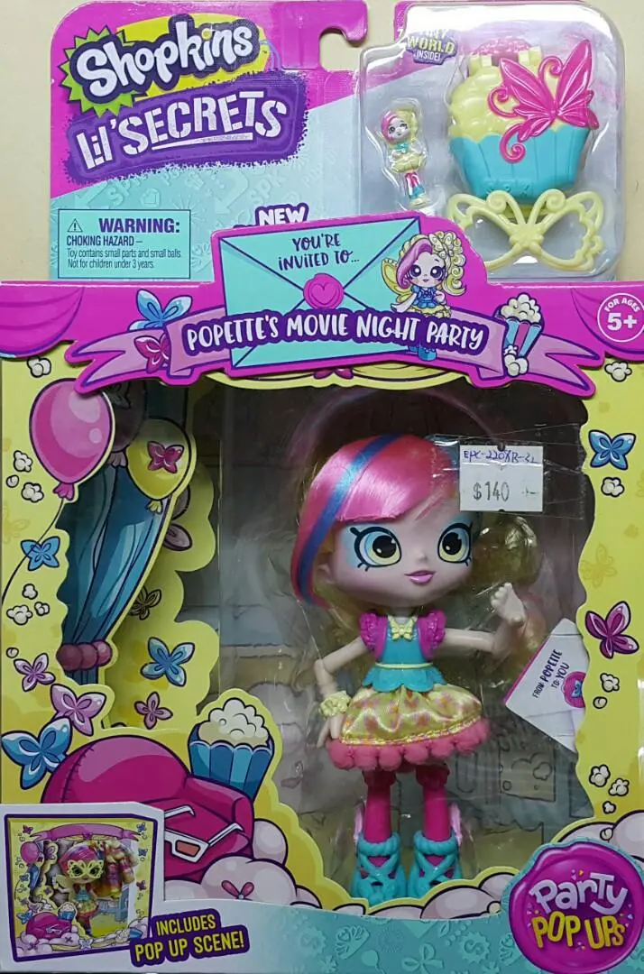 Moose 57262 小小秘密 化妝舞會可人兒 電影之夜派對 套裝 Shopkins Lil' Secrets Party Pop Ups Popette's Movie Night Party Set (Epc-2208B-32) 存 1