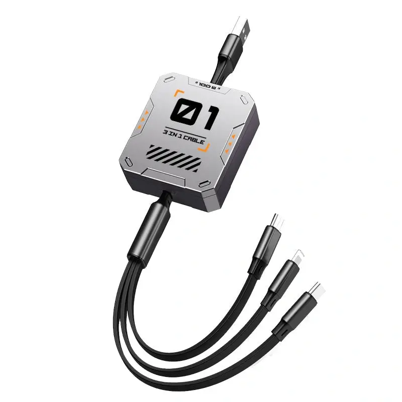 3-In-1 Retractable 60W Fast Charging And Data Cable 1