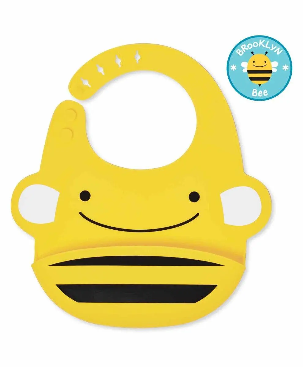 Skip Hop Zoo Fold & Go Silicone Bib Bee - Feeding Accessory For Ages 1-3 Years 1