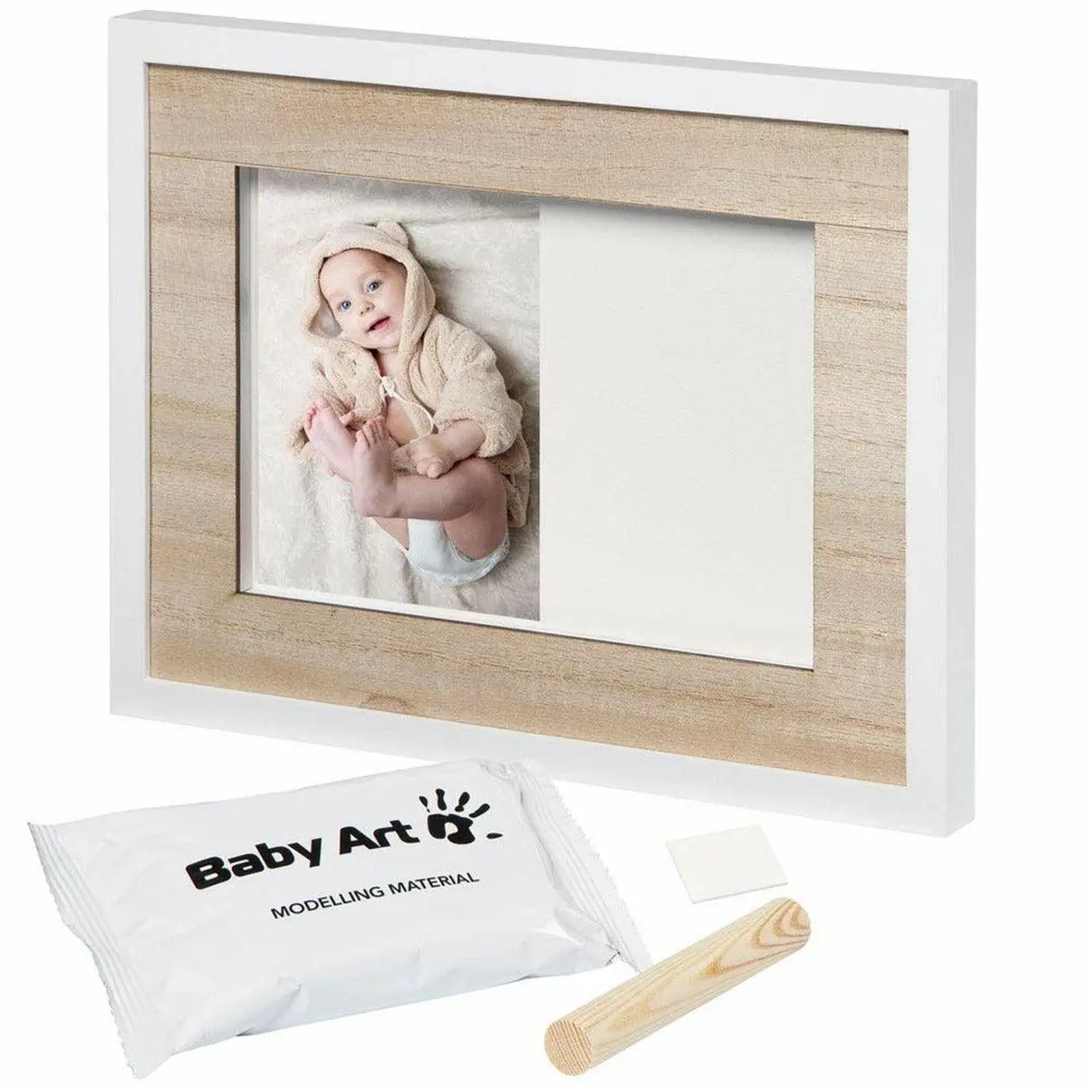 Baby Art Tiny Style Wooden Line Nursery Decor White - Foot Print With Photo Frame For Ages 0-3 Years 1