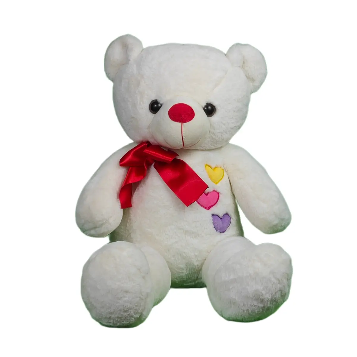 Play Hour Teddy Bear Plush Soft With Red Ribon Bow Toy For Ages 3 Years And Up - White, 70Cm 1
