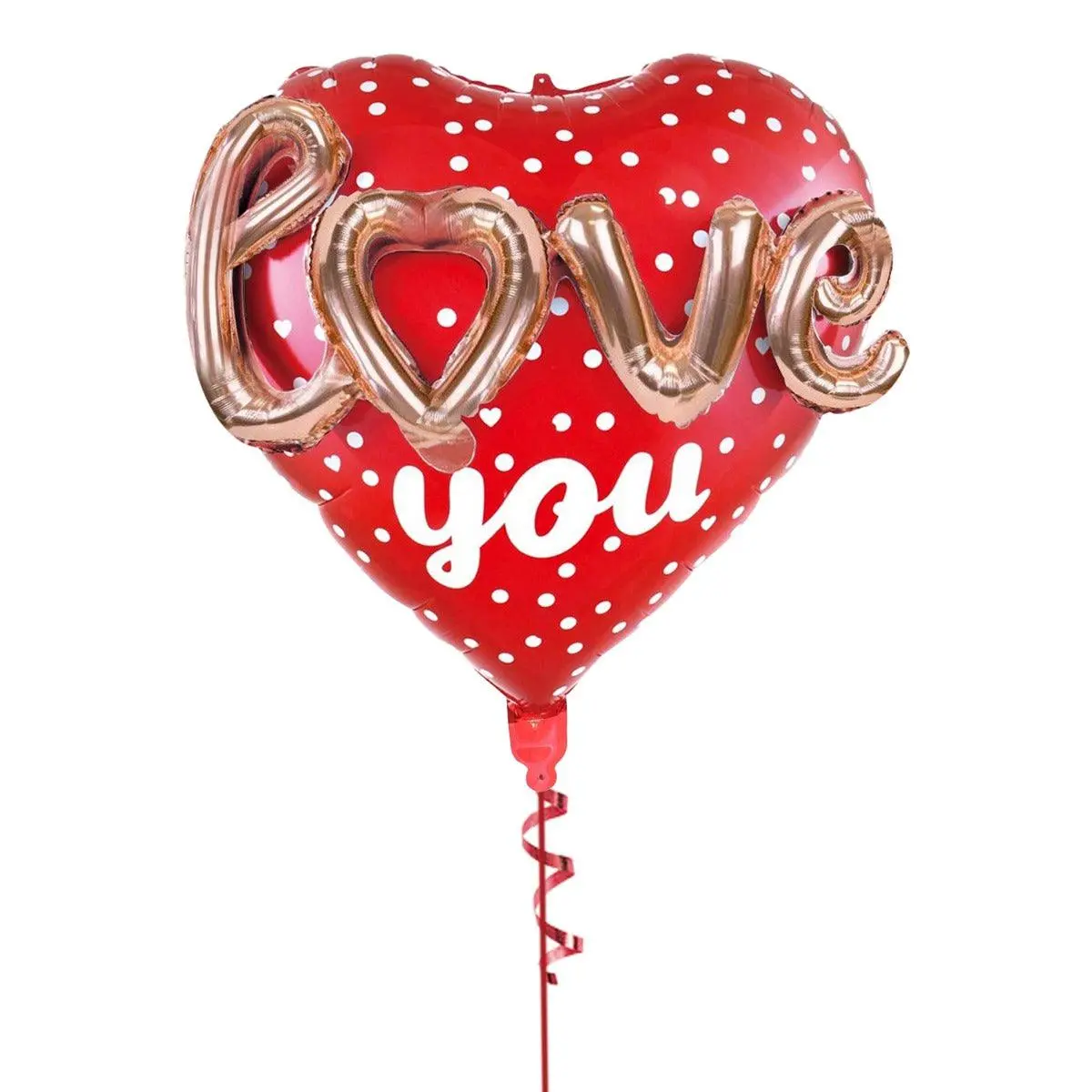 Partycorp Red Polka Dots Heart With Cursive Rose Gold Love Text 3D Foil Balloon, Diy Pack Of 3 1