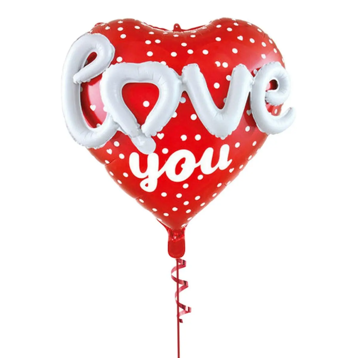 Partycorp Red Polka Dots Heart With Cursive White Love Text 3D Foil Balloon, Diy Pack Of 3 1