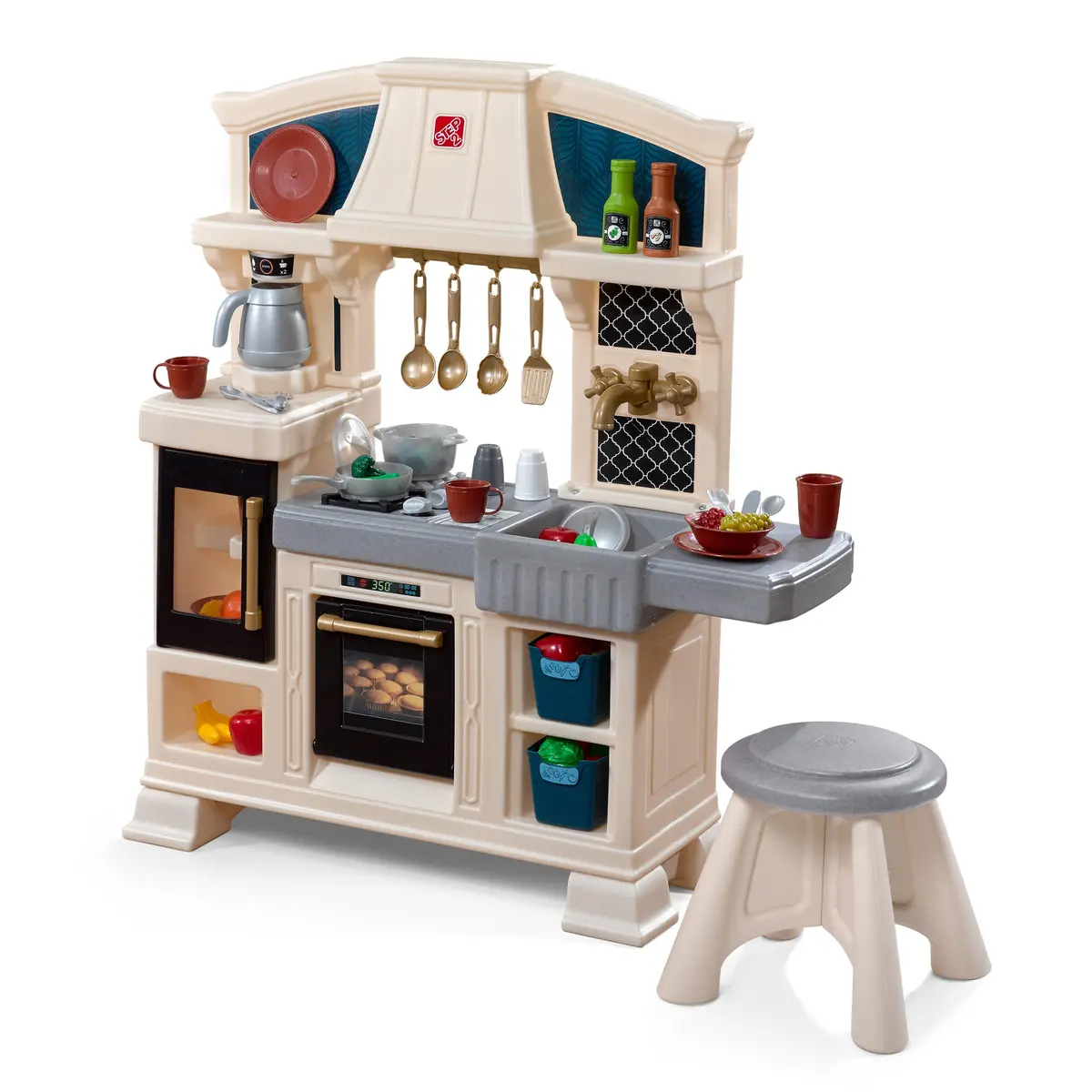Step2 Classic Chic Play Kitchen Playset With Accessories & Stool For Toddlers 1