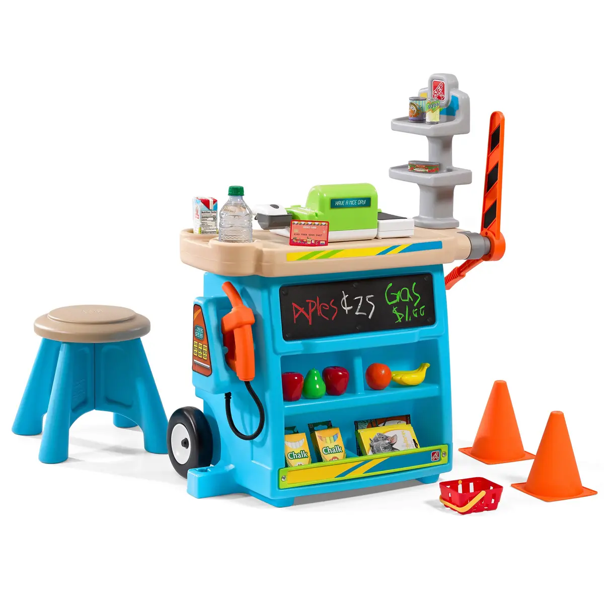 Step2 Stop & Go Market Kids Pretend Play Store & Toll Booth With Toy Cash Register, Blue 1