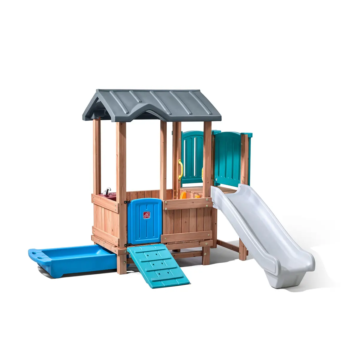 Step2 Woodland Adventure Playhouse Wooden Playset With Slide For Kids, Brown 1