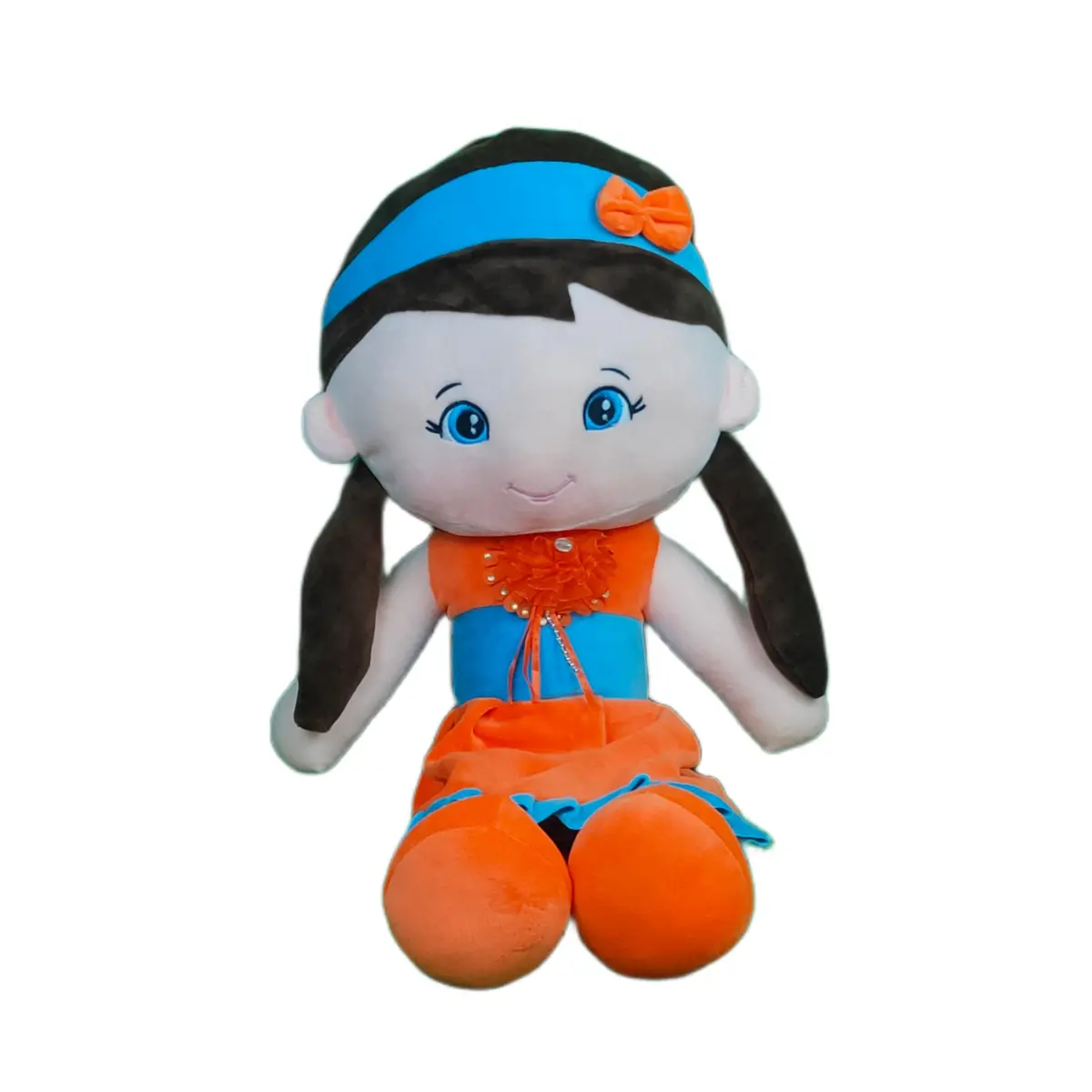 Play Hour Melly Rag Doll Plush Soft Toy Wearing Orange & Blue Frock For Ages 3 Years And Up, 70Cm 1