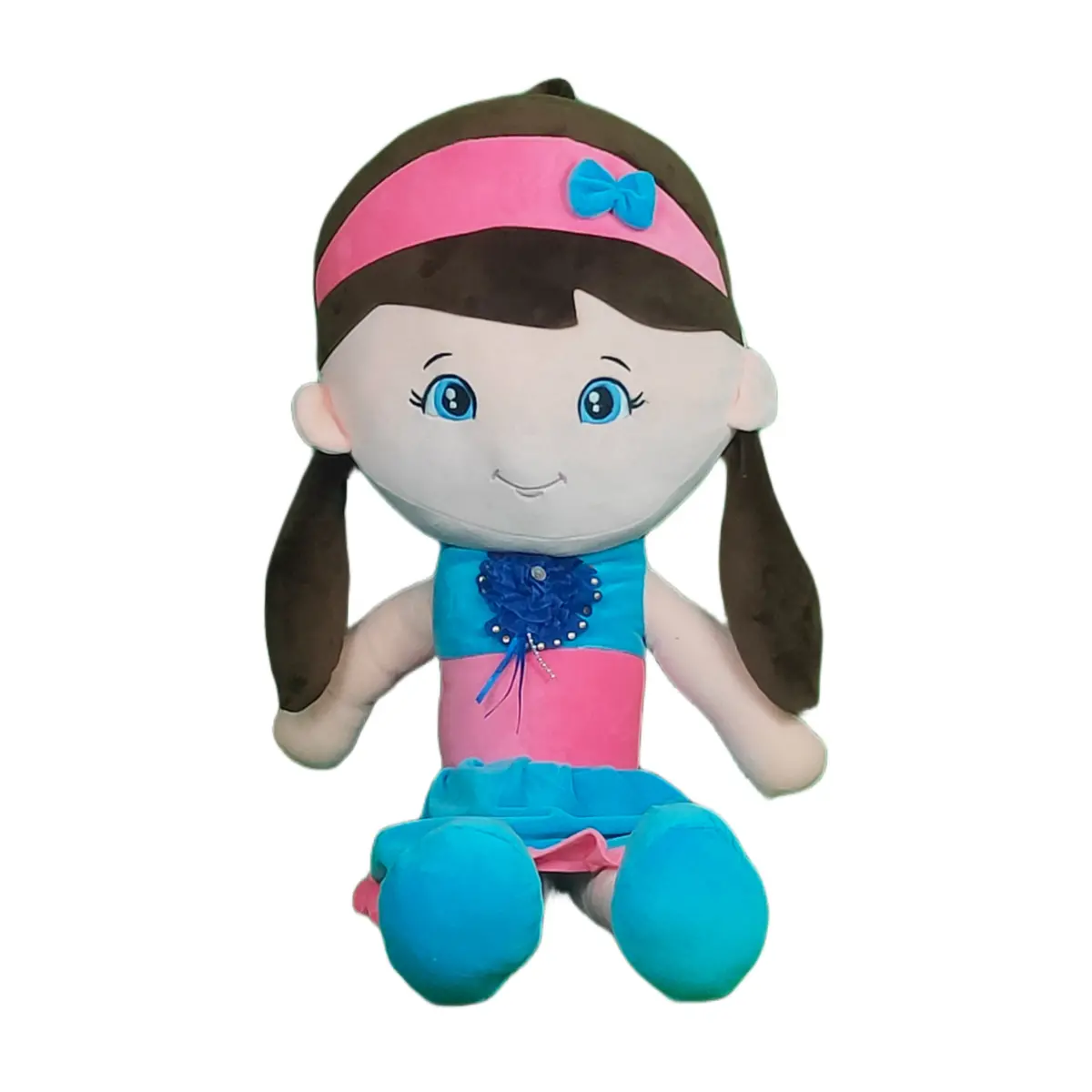 Play Hour Melly Rag Doll Plush Soft Toy Wearing Pink & Sky Dress For Ages 3 Years And Up, 80Cm 1
