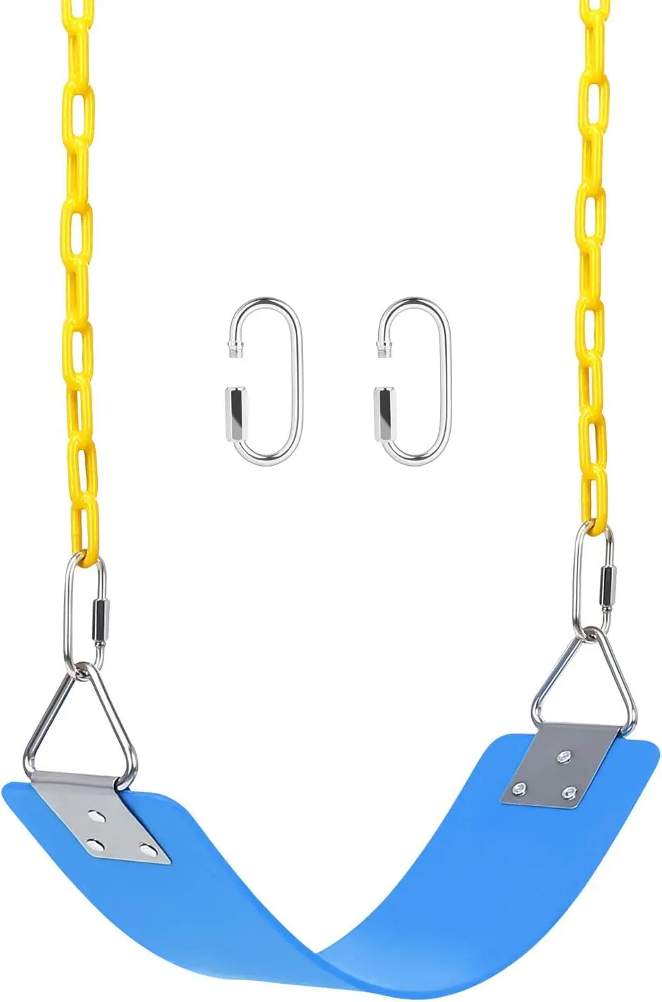 Reznor Eva Flexible Swing Seat With 60 Inch Anti-Rust Plastic Coated Chain Set For Kids, Playground, Jungle & Gym, Blue/Yellow 1