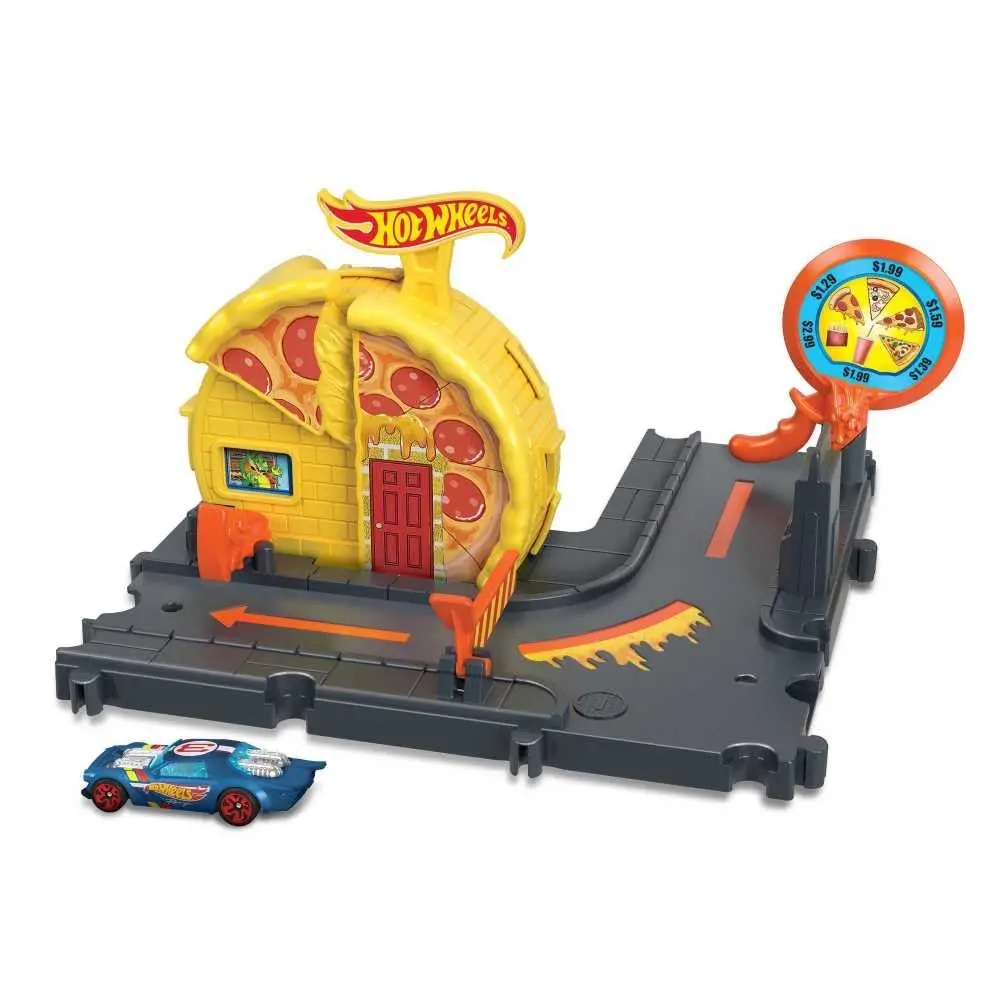 Hot Wheels City Track Set With 1 Toy Car, Pizza-Themed Playset With Car-Activated Features 1