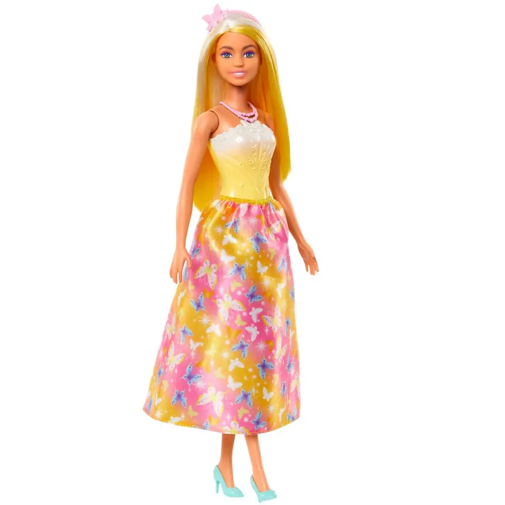 Barbie Royal Doll With Brightly Highlighted Fantasy Hair, Colorful Accessories, Yellow Ombre Bodice And Butterfly-Print Skirt 1