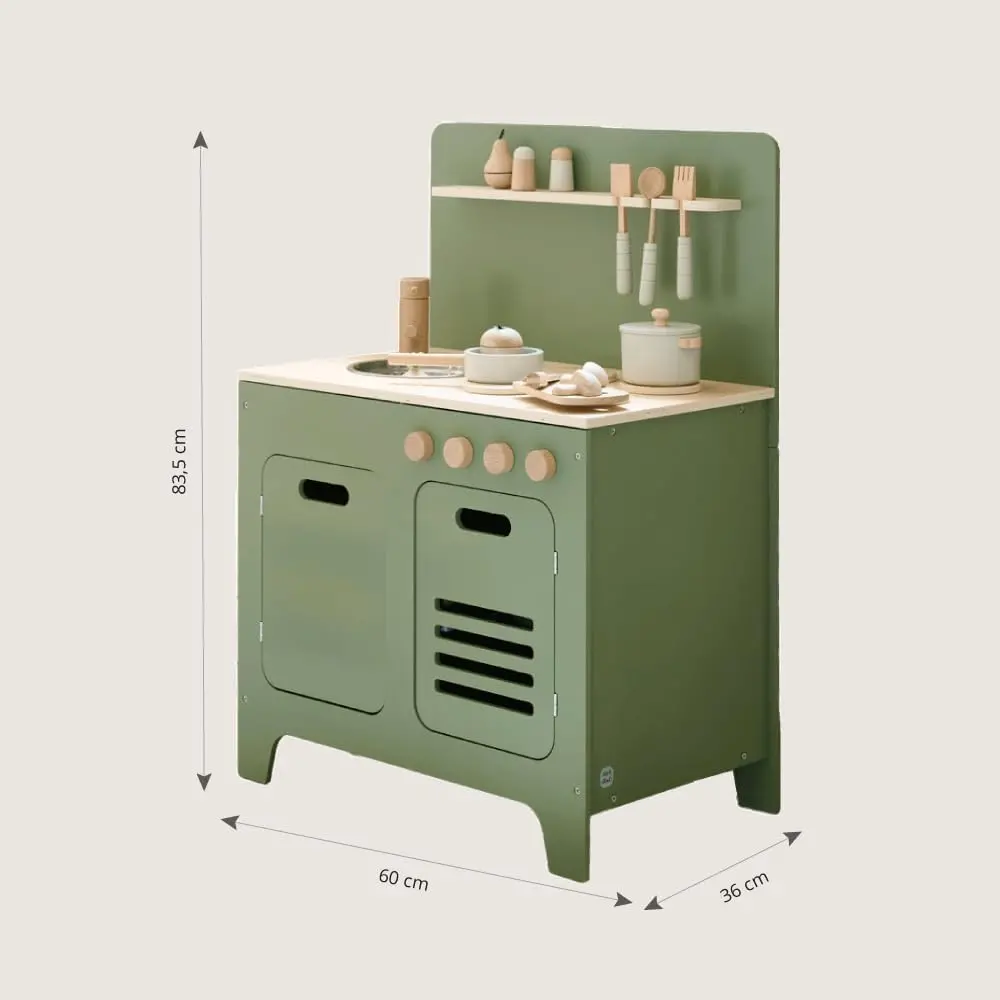 Kiddies Kingdom Wooden Toy Kitchen - Olive Green & Dusty Pink Imaginative Play For Ages 3 And Above 2