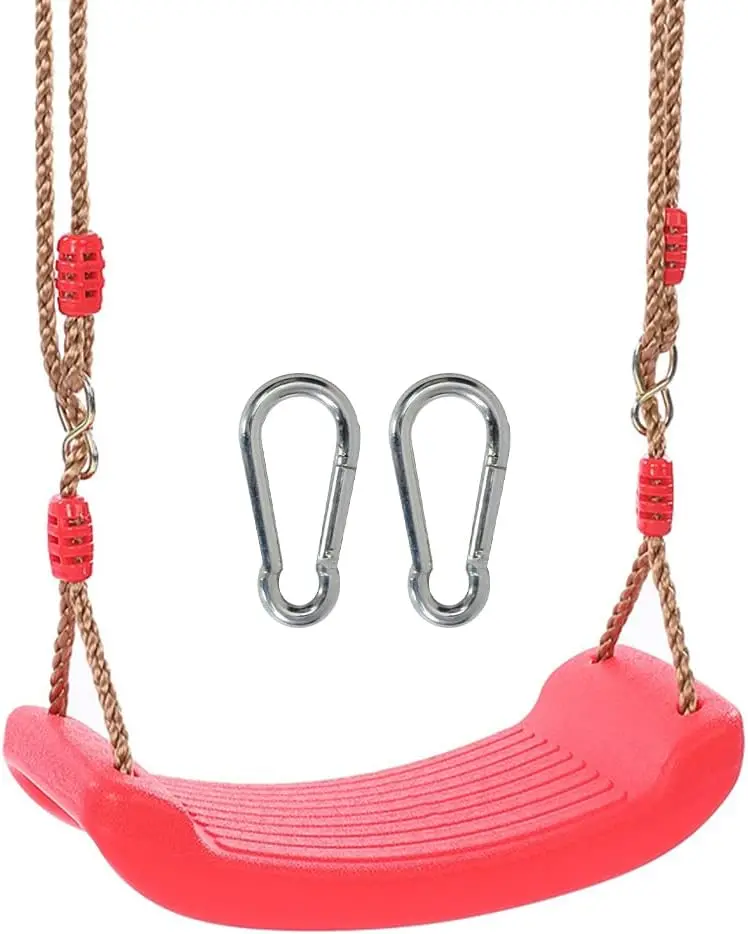 Reznor Plastic Swing Seat With Hight Adjustable Strong Rope Tree Swing For 3-12 Years Kids Children, Red 1