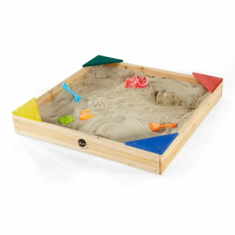 Plum Junior Natural Wooden Sand Pit With Colour Seats 1