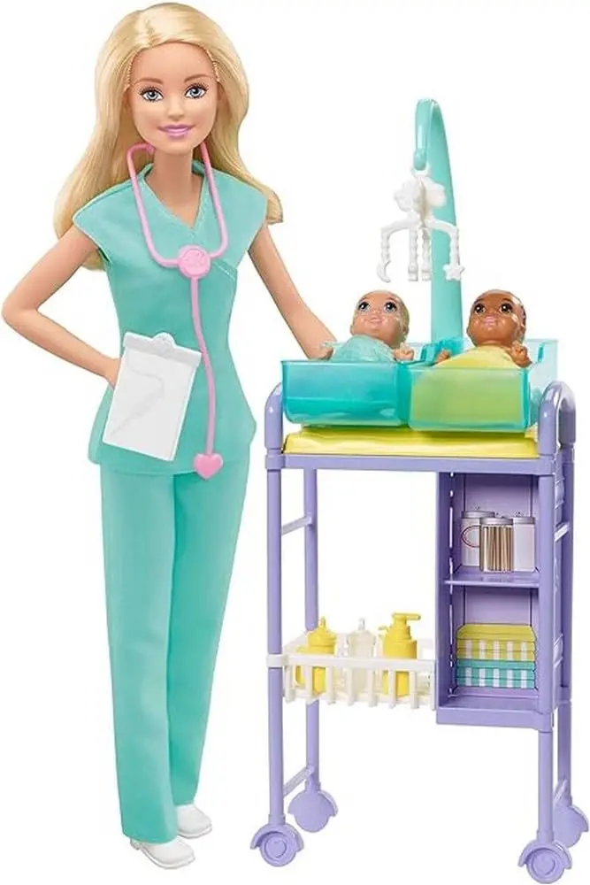 Barbie Baby Doctor Playset With Blonde Doll, 2 Infant Dolls, Exam Table And Accessories, Stethoscope, Chart And Mobile For Ages 3 And Up 1