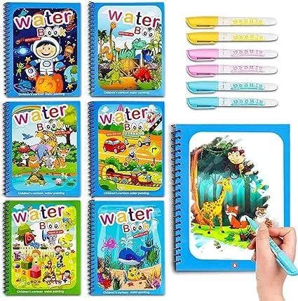 Reznor Quick Dry Re-Usable Magic Coloring Water Book With Magic Pen (Random Design), Pack Of 6 1
