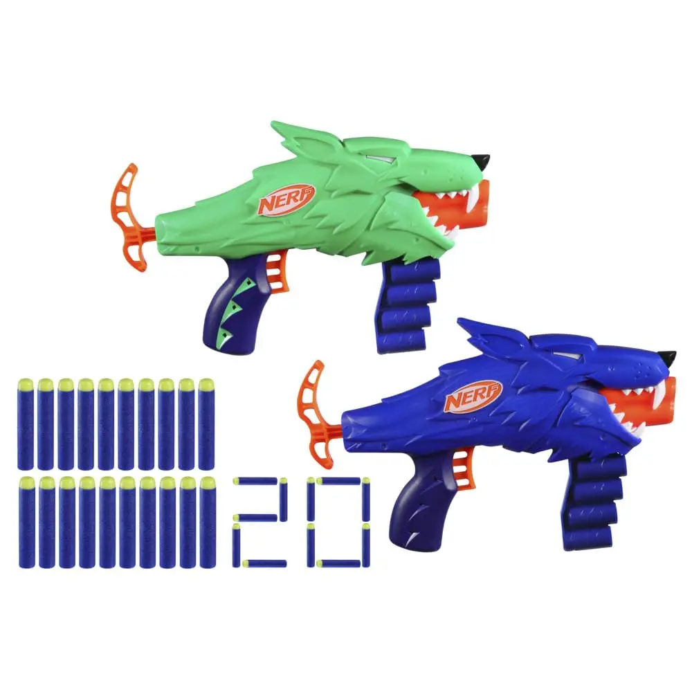 Nerf Wild Wolfpack - 2 Easy Play Blasters With Wolf Designs, 20 Elite Darts, Wolf Toys For 6 Year Old Boys & Girls, Outdoor Toys 1