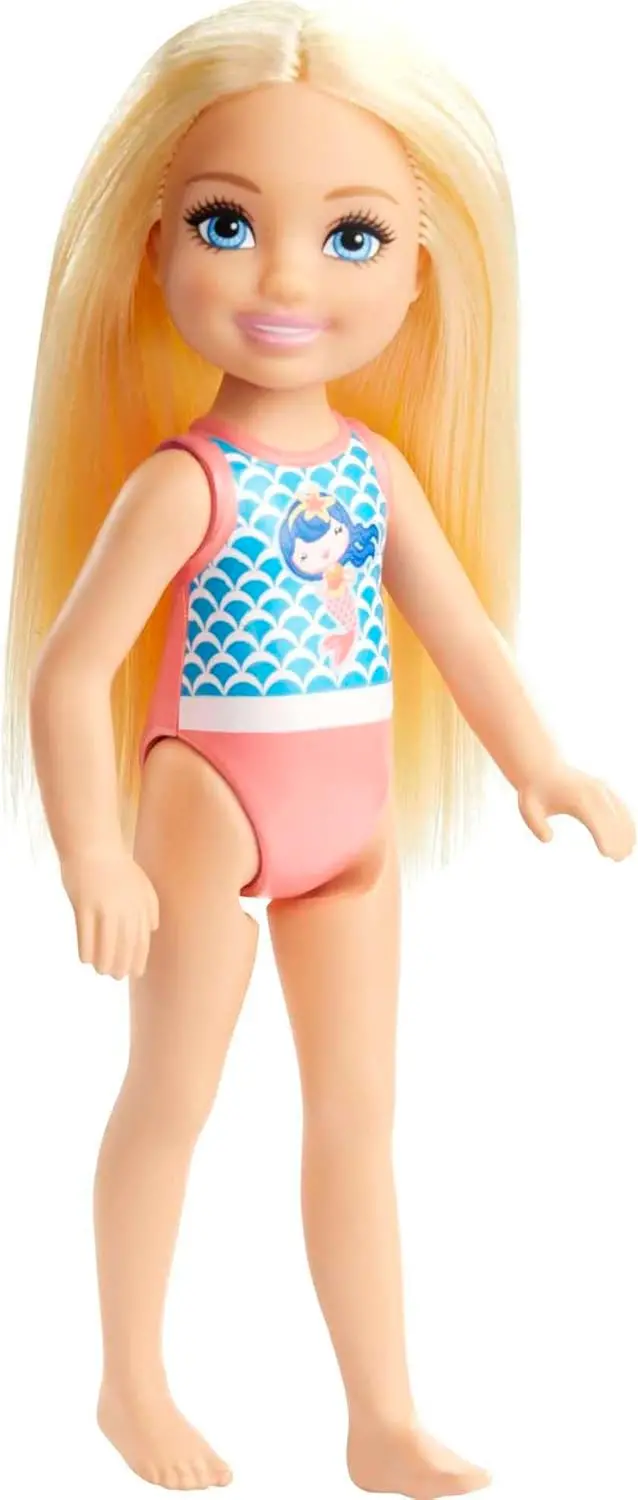 Barbie Chelsea Small Doll With Beach Swimsuit, Mermaid & Wave Print, Blonde Hair & Blue Eyes For Kids Ages 3+ 1