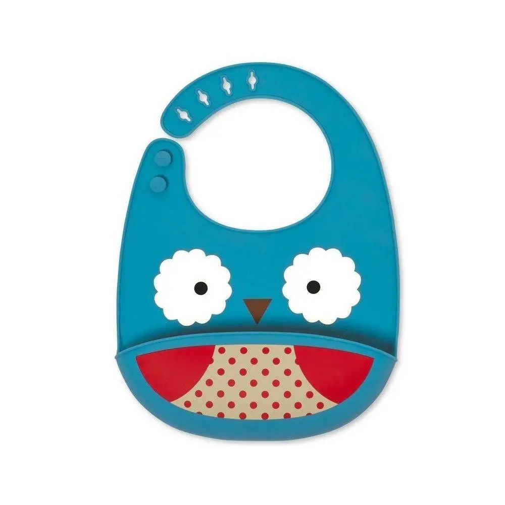 Skip Hop Zoo Fold & Go Silicone Bib Owl - Feeding Accessory For Ages 1-3 Years 1