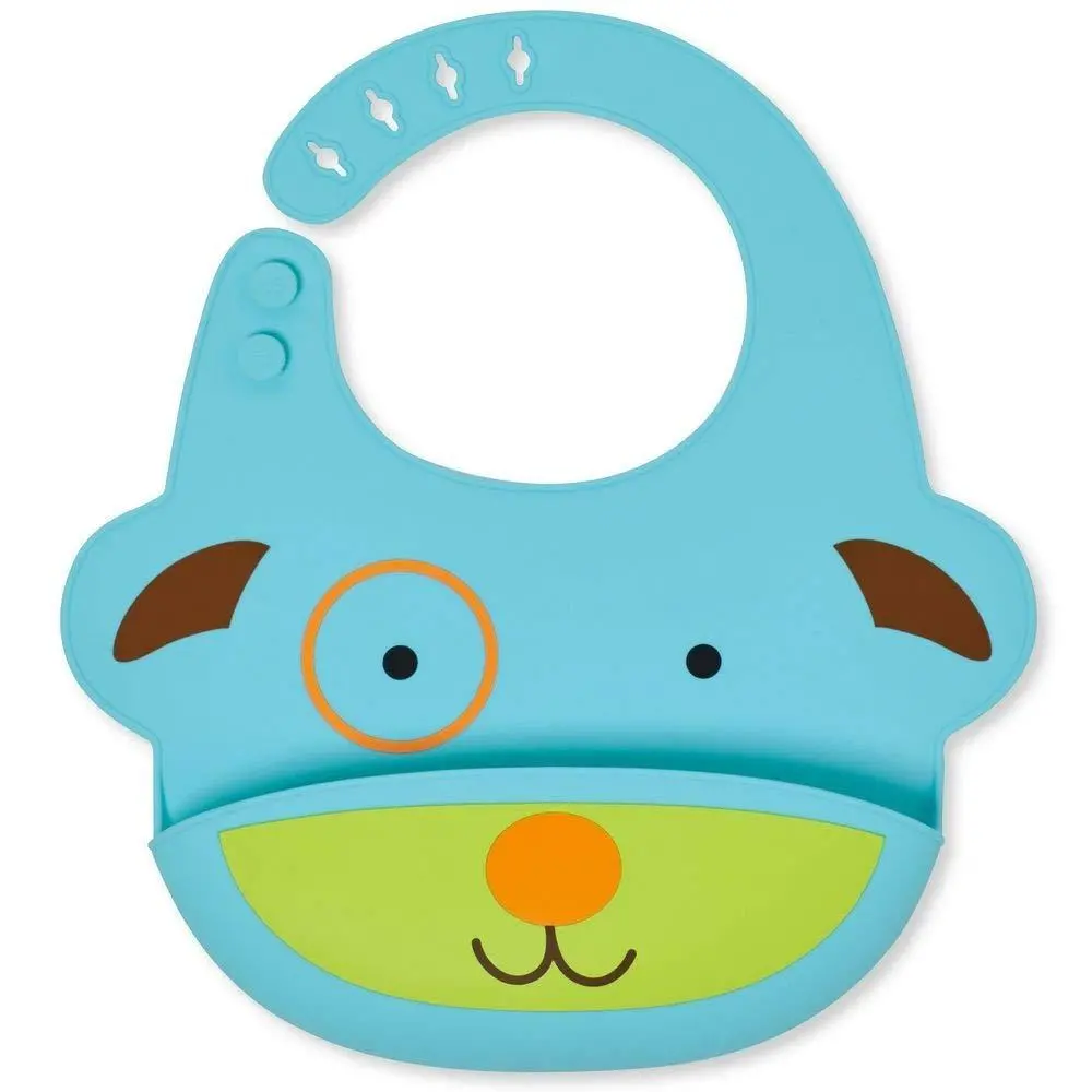 Skip Hop Zoo Fold & Go Silicone Bib Dog - Feeding Accessory For Ages 1-3 Years 1