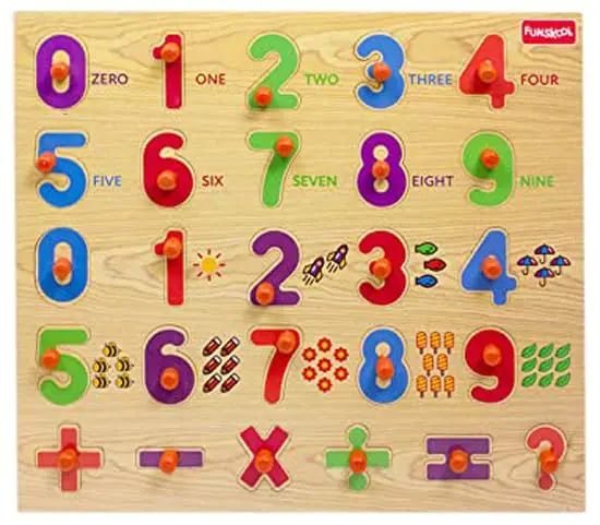 Funskool Number Wooden 123 Puzzle Shape & 6 Numerical Operators Game (16 Pcs) For Kids 3 Years & Above 1