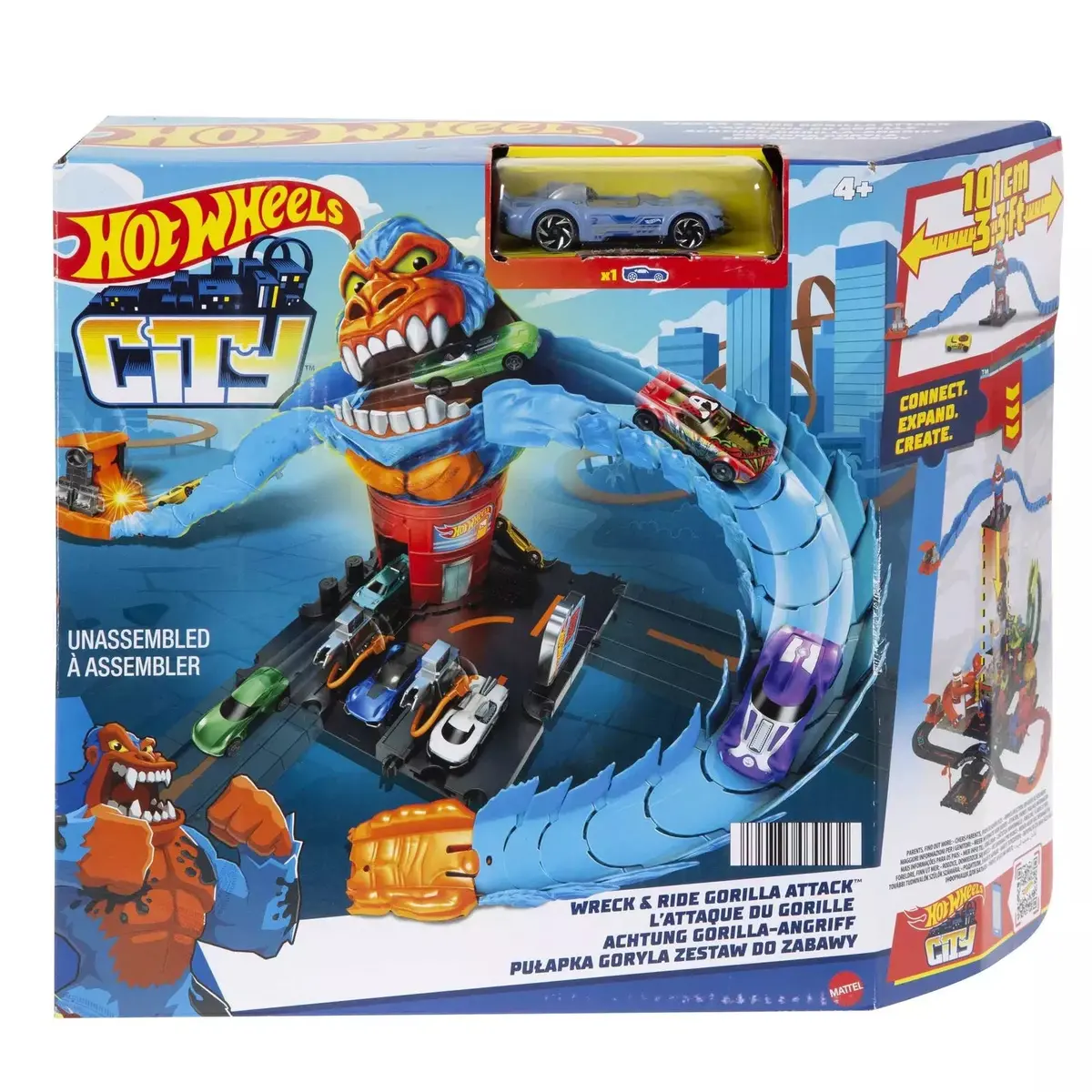 Hot Wheels Toy Car Track Set City Wreck & Ride Gorilla With 1:64 Scale Car, 3.3-Ft Long Track, Connects To Other Sets 1